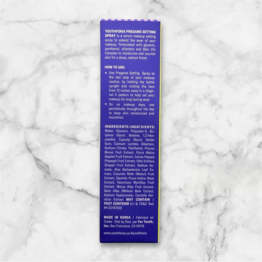 Youth Foria PREGAME SETTING SPRAY Skin Moisturizing Setting Spray NIB 3.3Fl Oz